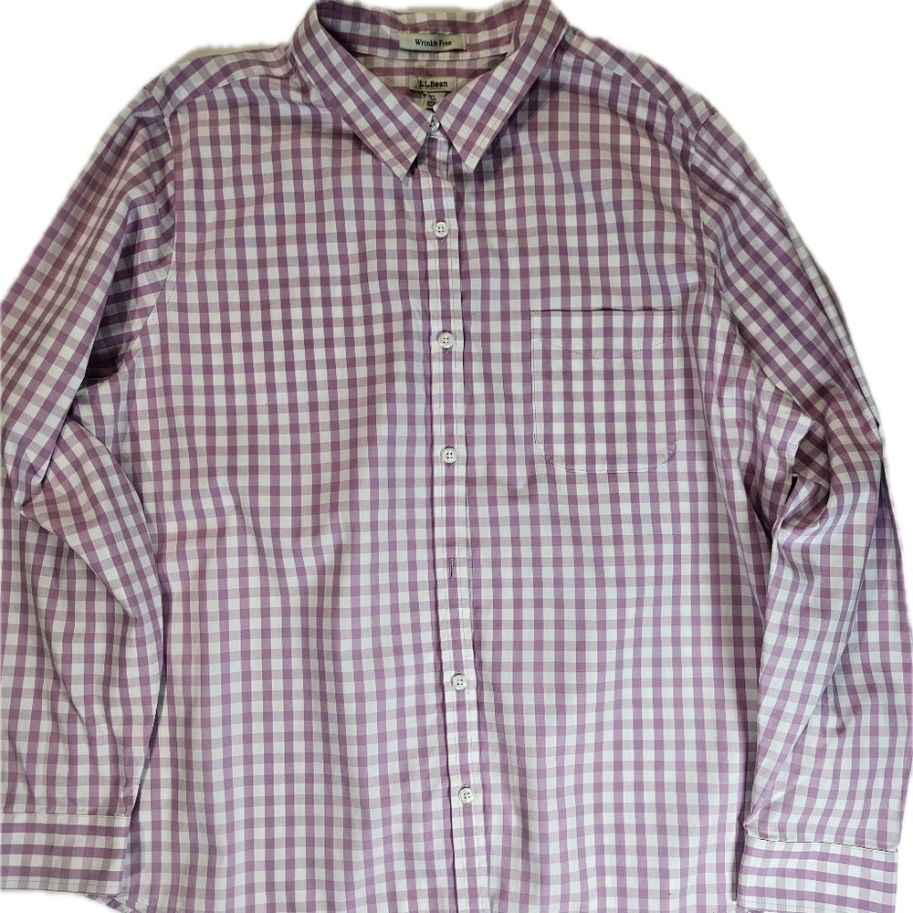 L.L.‎ Bean Shirt Mens XL Purple Gingham Check Button Down Wrinkle Free Non Iron
